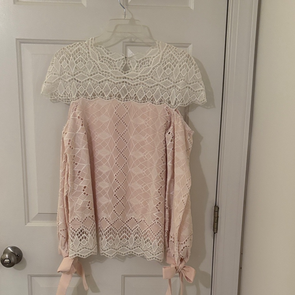 Jonathan Sinai Lace Blouse with Pink and Cream Design Never Worn
